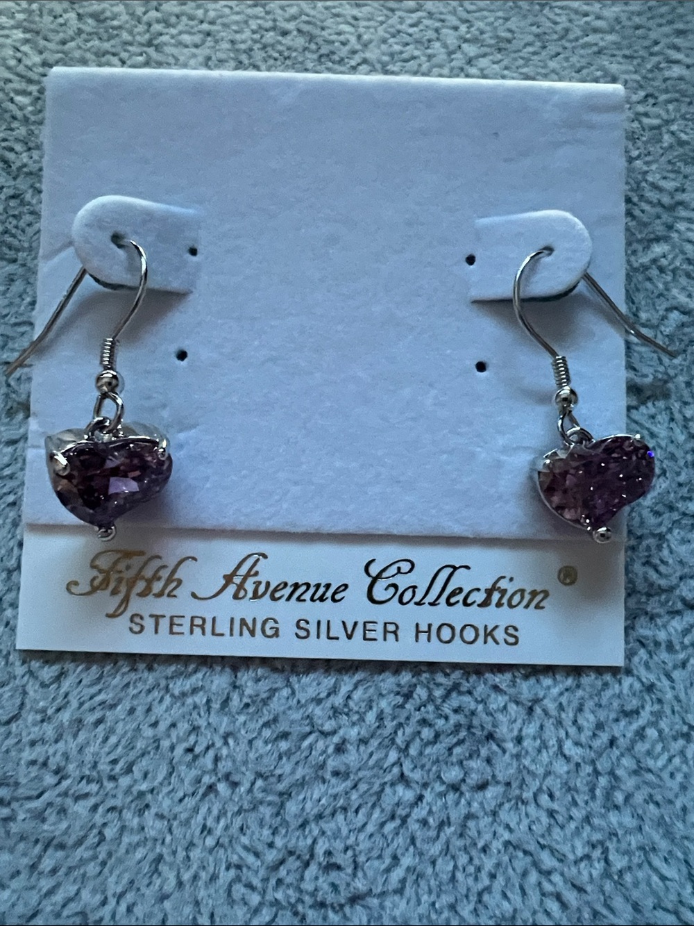 Silver Purple Heart Drop Earrings
